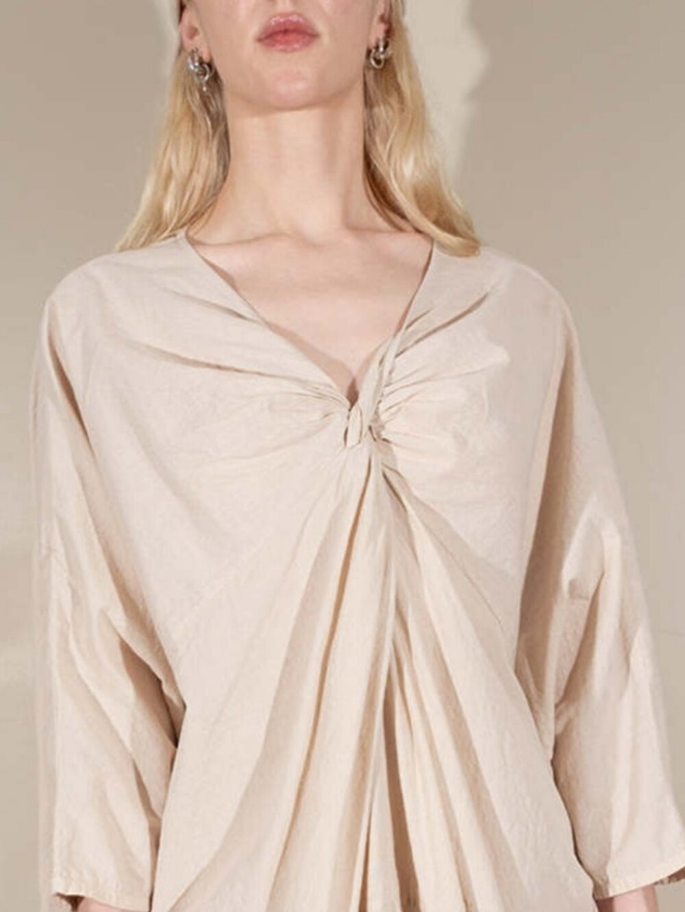 COS Twist Front Blouse Knotted Three Quarter Sleeve Blush Relaxed Top Size L
